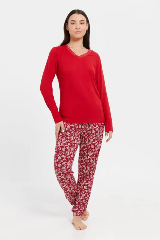 Women Red Long Sleeve Pyjama Set (2 Piece) sold by Redtag