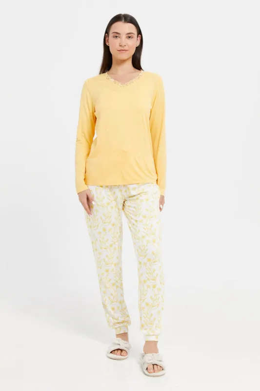 Women Yellow Printed Long Sleeve Pyjama Set (2 Piece) sold by Redtag