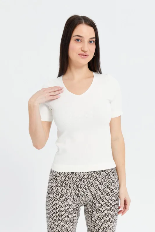 Women Ivory Ribbed Top sold by Redtag