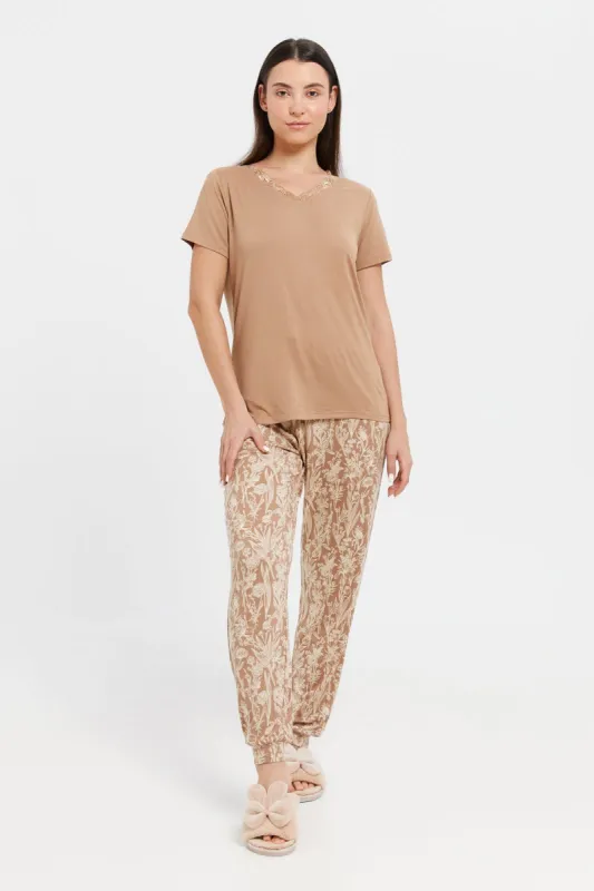 Women Beige Printed Pyjama Set (2 Piece) sold by Redtag