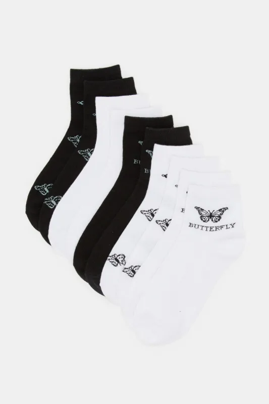 Women Black And White Printed Ankle Socks (5 Pairs) sold by Redtag