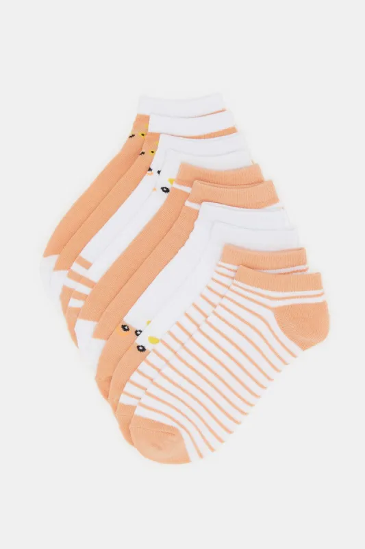Women Orange And White Printed Ankle Socks (5 Pairs) sold by Redtag