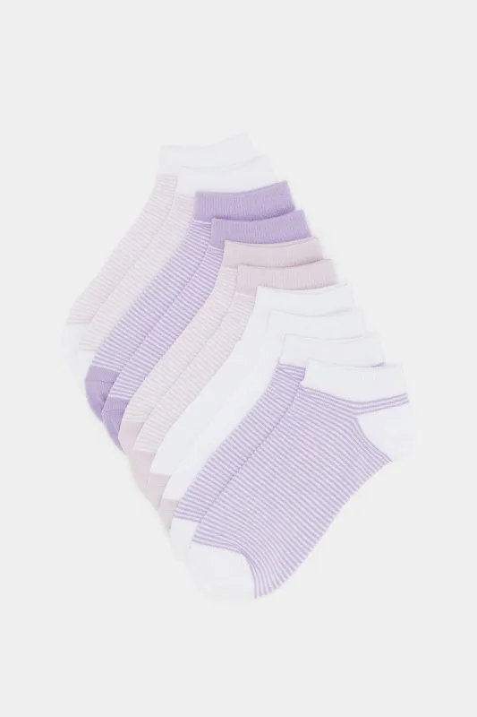 Women Lilac And White Ankle Socks (5 Pairs) sold by Redtag