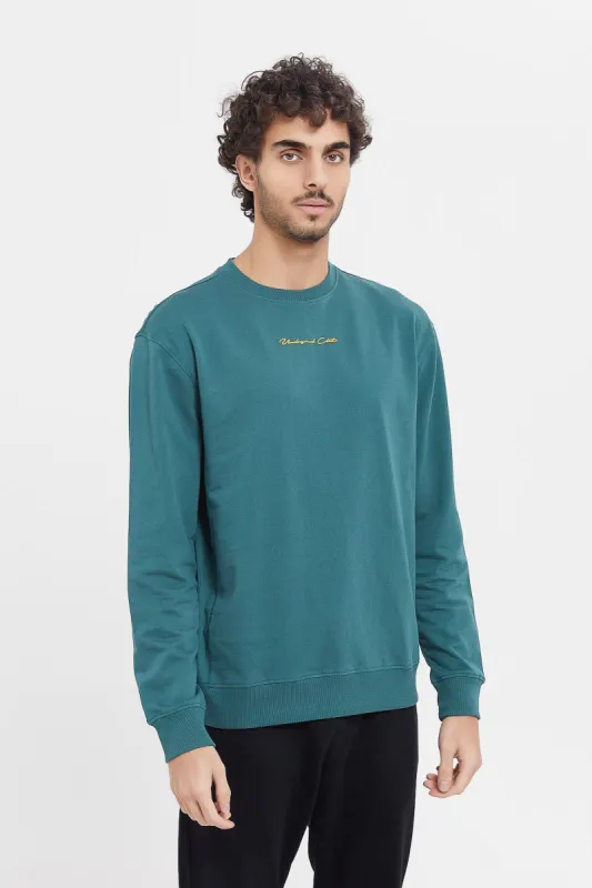 Men Teal Embroidered Sweatshirt sold by Redtag