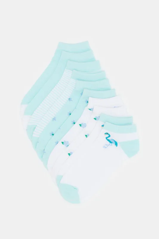 Women Blue And White Printed Ankle Socks (5 Pairs) sold by Redtag
