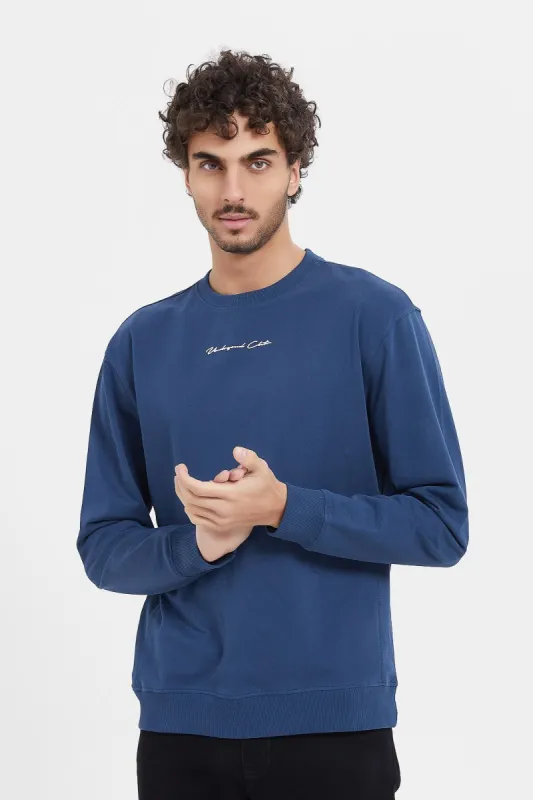 Men Blue Embroidered Sweatshirt made by Redtag