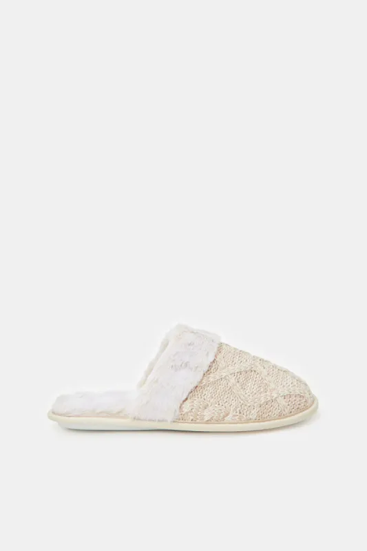 Women Beige Chenille Slippers sold by Redtag