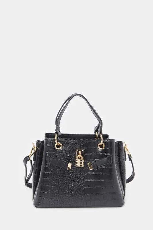 Women Black Croc Textured Bag sold by Redtag