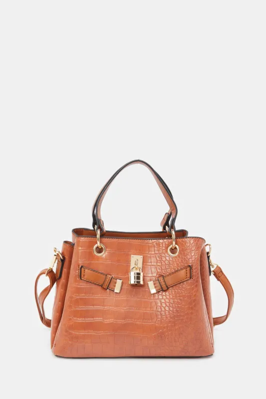Women Tan Croc Textured Bag sold by Redtag