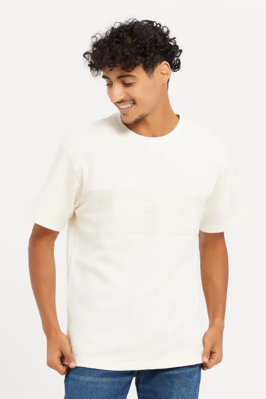 Men Ecru Embossed T-Shirt sold by Redtag
