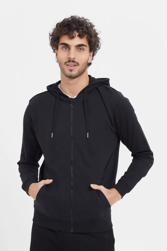 Men Black Zip Hooded Sweatshirt sold by Redtag