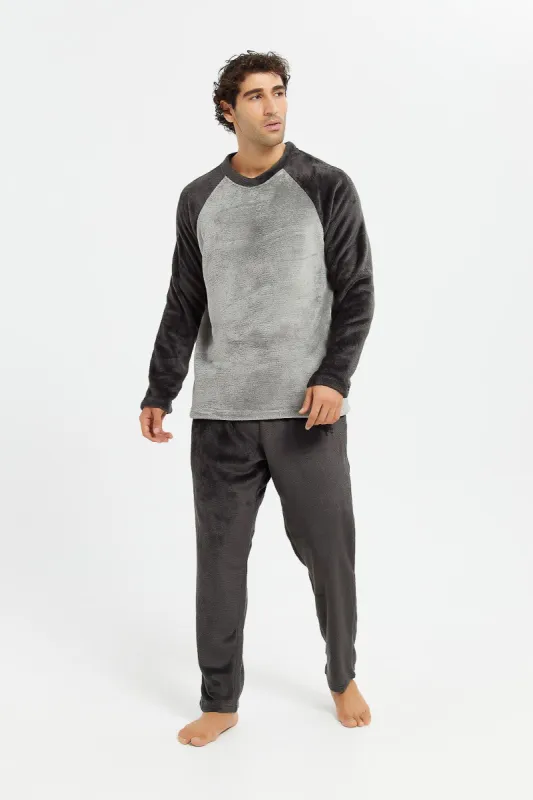 Men Charcoal Soft Fleece Night Suit (2 Piece) sold by Redtag