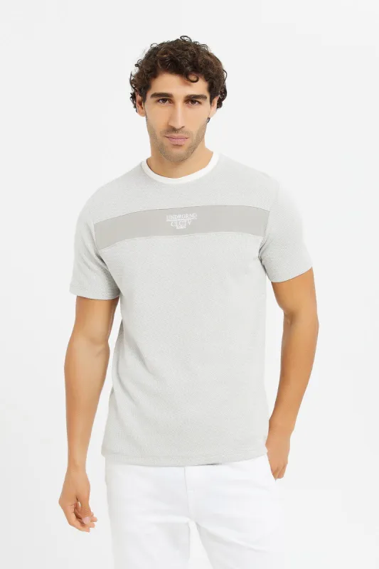 Men Grey Jacquard T-Shirt sold by Redtag