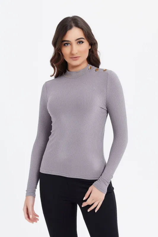 Women Charcoal Ribbed Top sold by Redtag