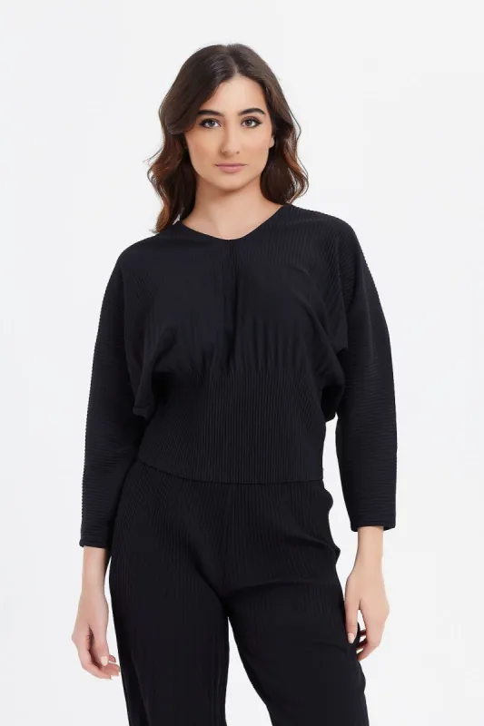 Women Black Pleated Top sold by Redtag