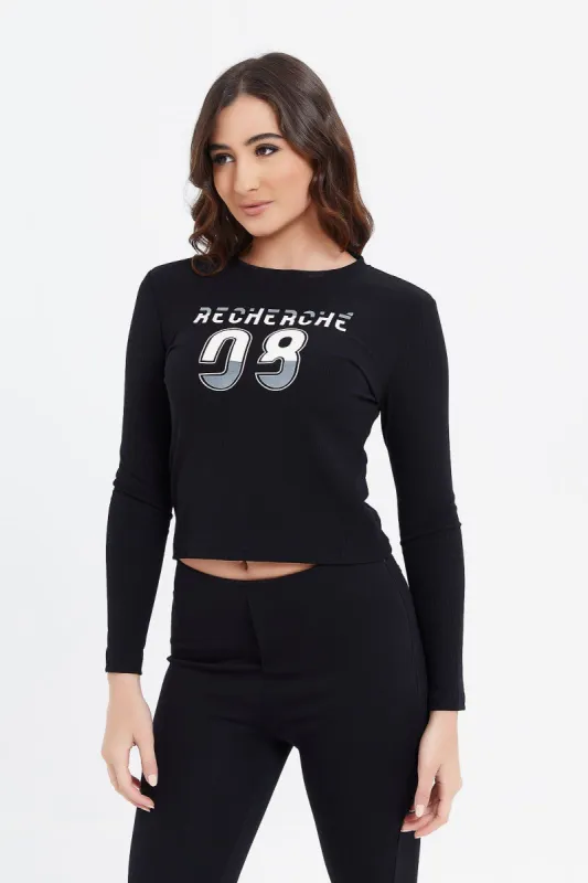 Women Black Printed T-Shirt sold by Redtag