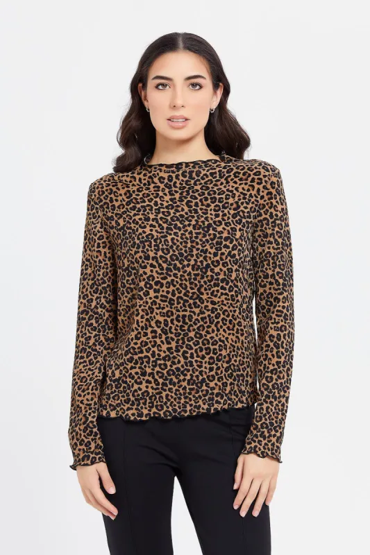 Women Brown Printed Long Sleeve Top sold by Redtag