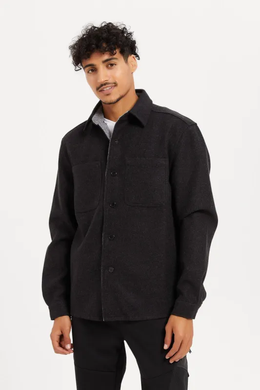 Men Black Melton Shacket sold by Redtag