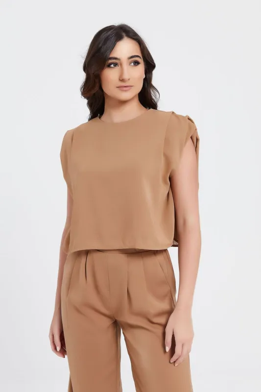 Women Beige Padded Top sold by Redtag