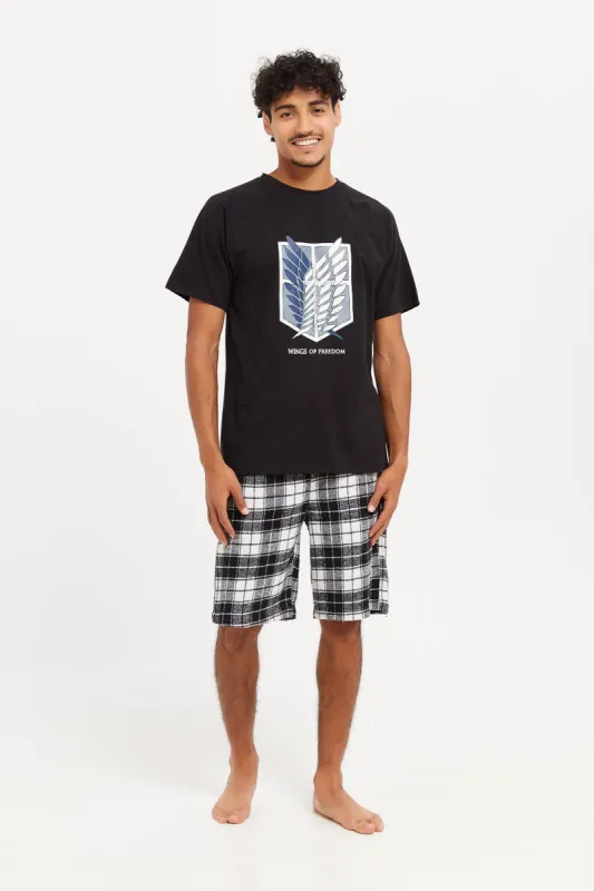 Men Black Checked Nightwear Set (2 Piece) sold by Redtag