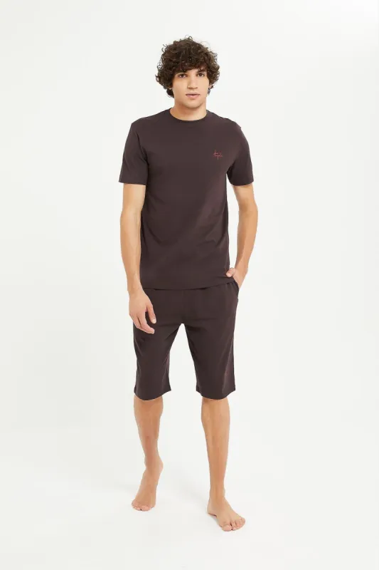 Men Brown Plain Pyjama Set (2 Piece) sold by Redtag