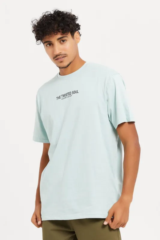 Men Blue Printed Jersey Oversize T-Shirt sold by Redtag