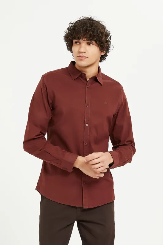 Men Burgundy Stretch Dobby Shirt sold by Redtag