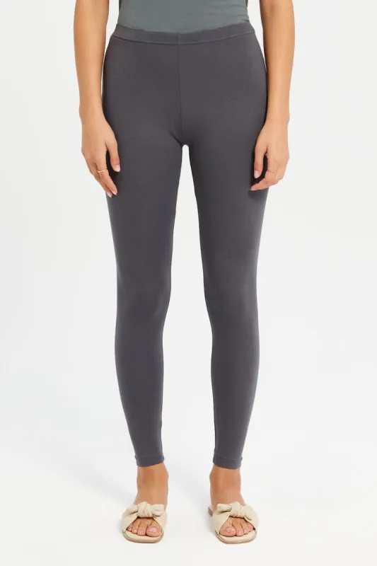 Women Charcoal Elastic Leggings sold by Redtag