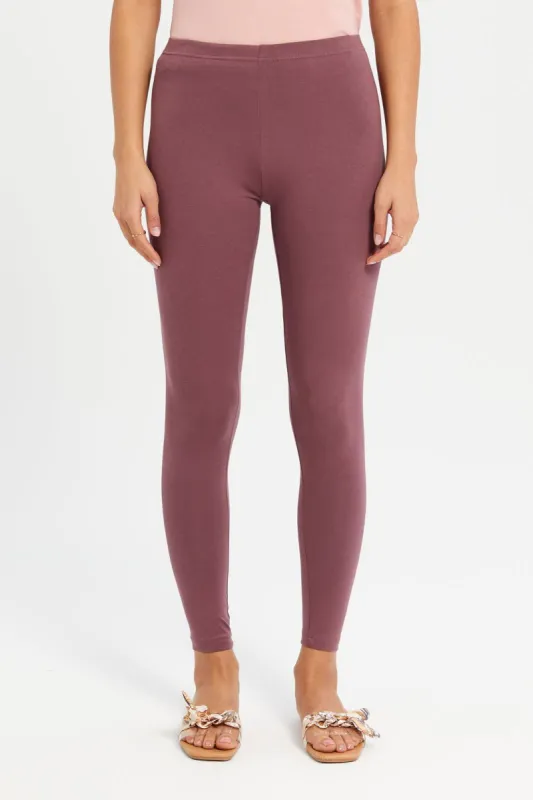 Women Taupe Elastic Leggings sold by Redtag
