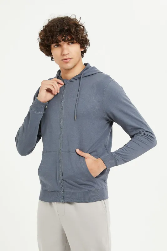 Men Grey Zip Thru Hooded Sweatshirt sold by Redtag
