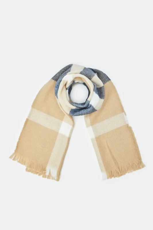 Men Navy And Beige Embellished Scarf sold by Redtag