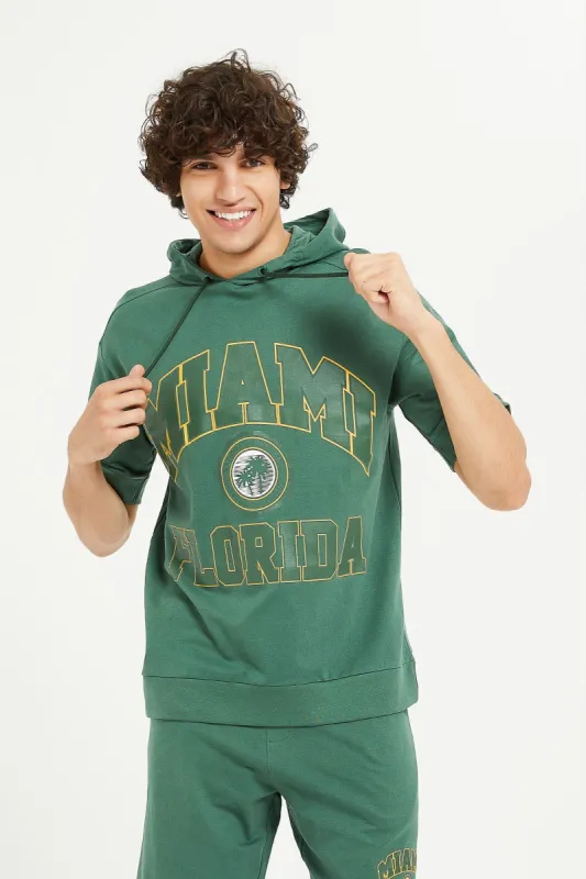 Men Green Printed Lounge Hoodie sold by Redtag