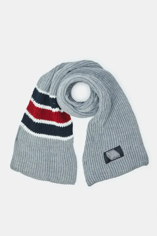 Men Grey Single Cable Knit Scarf sold by Redtag