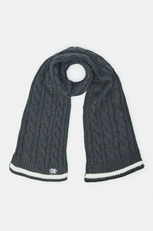 Men Grey Single Cable Knit Scarf sold by Redtag