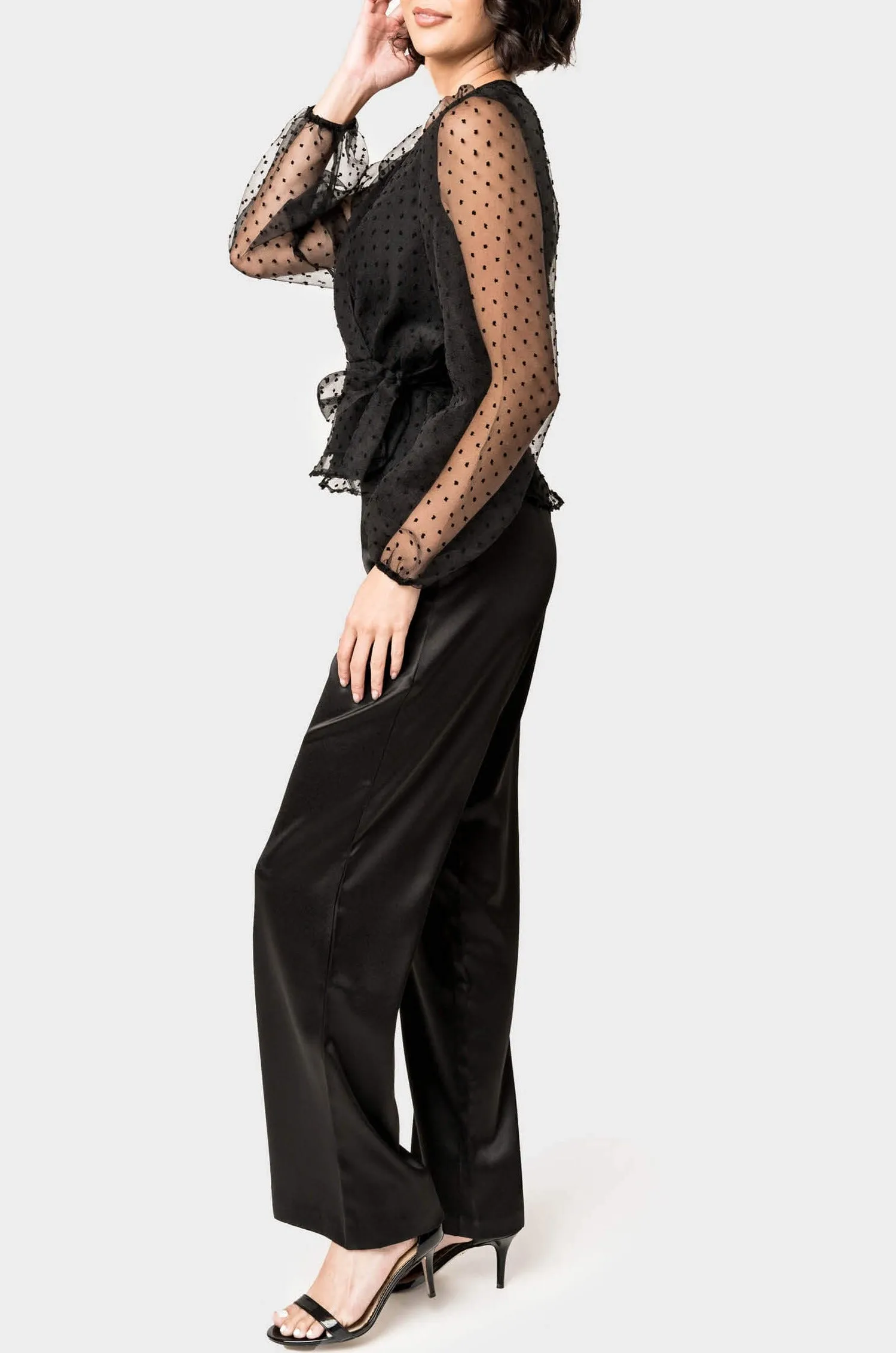 Surplice Wrap Top with Organza Dot Sleeve sold by Gibsonlook product image thumbnail 3