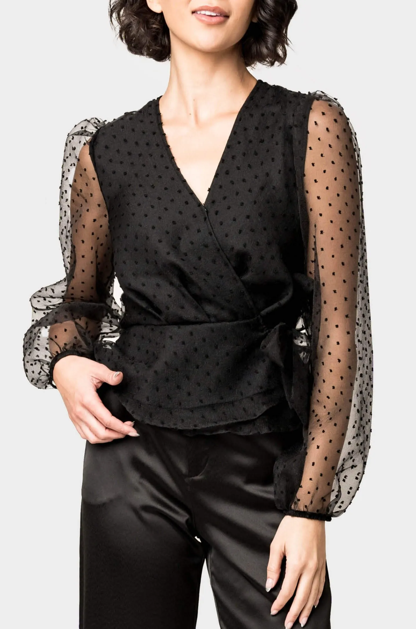 Surplice Wrap Top with Organza Dot Sleeve sold by Gibsonlook product image thumbnail 2