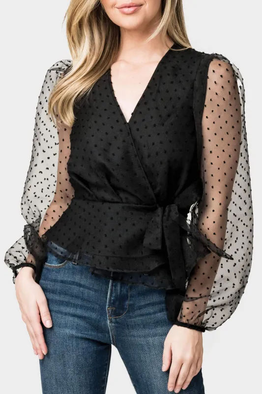 Surplice Wrap Top with Organza Dot Sleeve sold by Gibsonlook