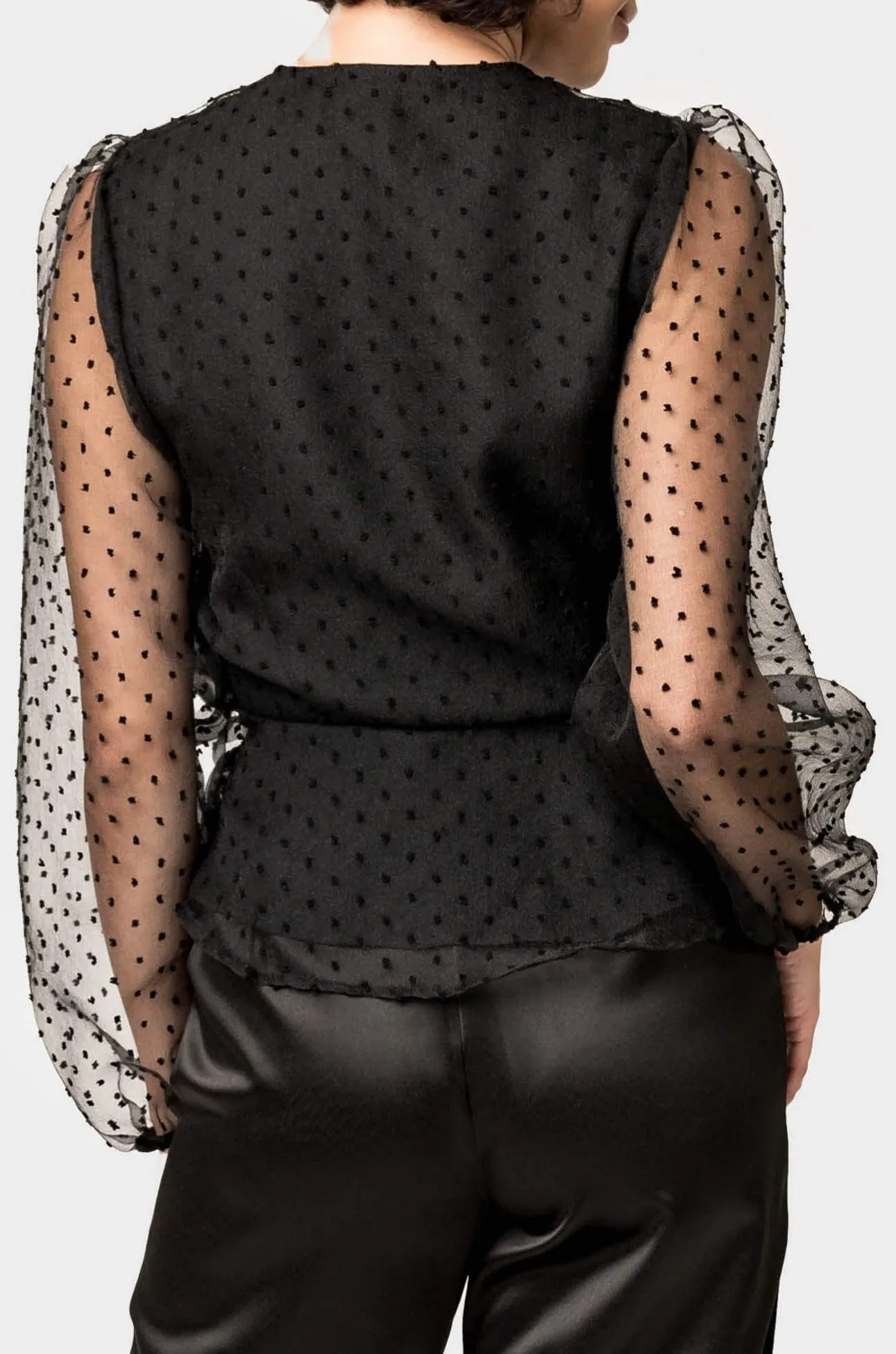 Surplice Wrap Top with Organza Dot Sleeve sold by Gibsonlook product image thumbnail 4