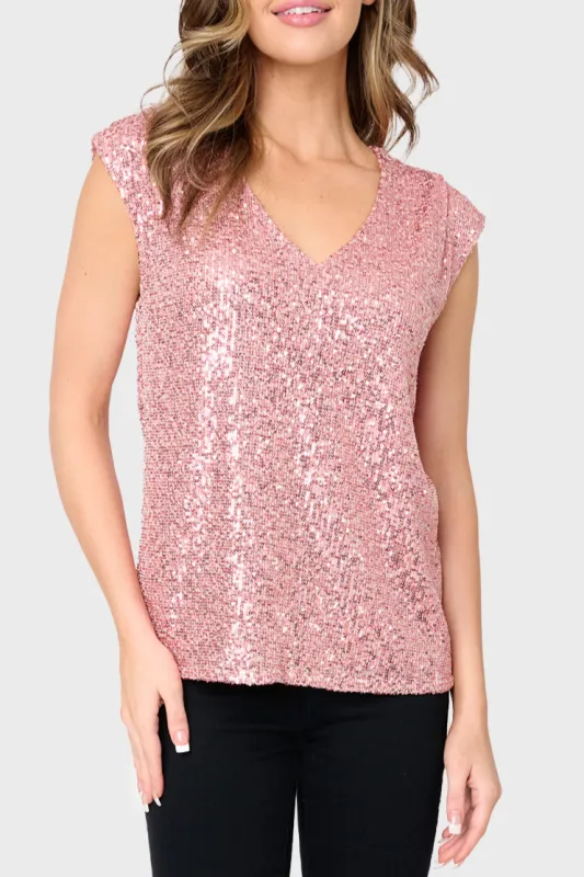 Sparkle And Shine Favorite V-Neck Sequin Tee sold by Gibsonlook
