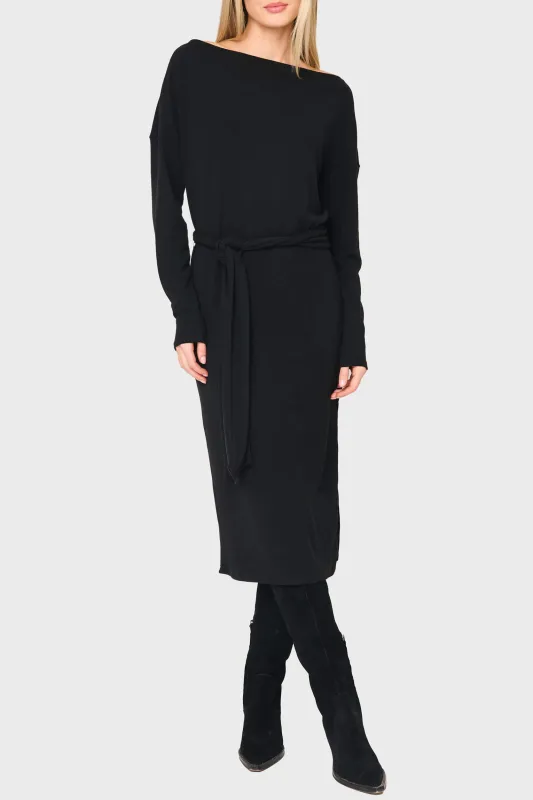 Open Neck Belted Soft Luxe Midi Sweater Dress sold by Gibsonlook