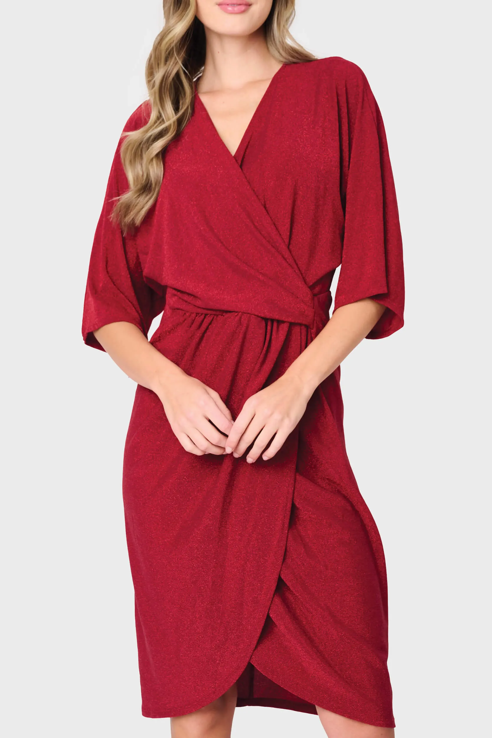 Surplice Wrap Dress in Shimmer Knit sold by Gibsonlook