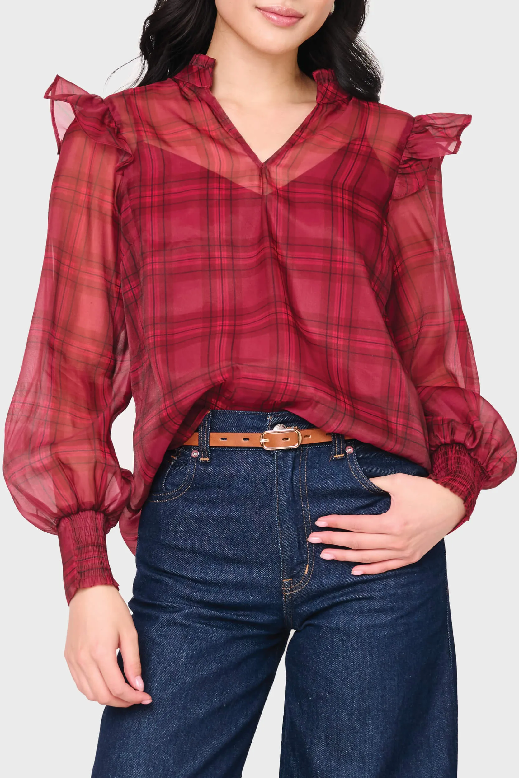 Festive Plaid Organza Blouse sold by Gibsonlook