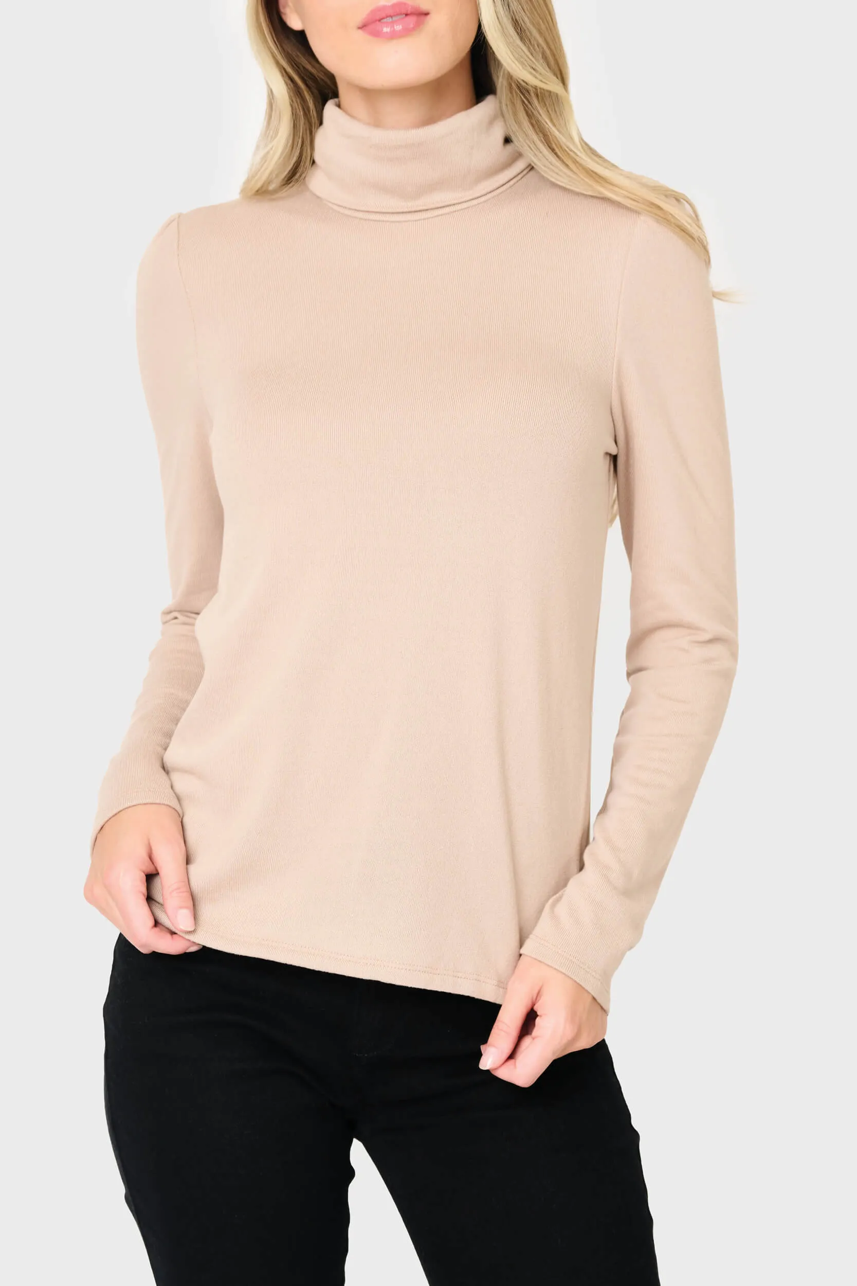 Essential Turtleneck Soft Sweater Knit Top With Puff Sleeve sold by Gibsonlook