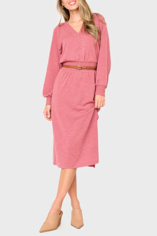 Long Sleeve V-Neck Midi Sweater Dress sold by Gibsonlook
