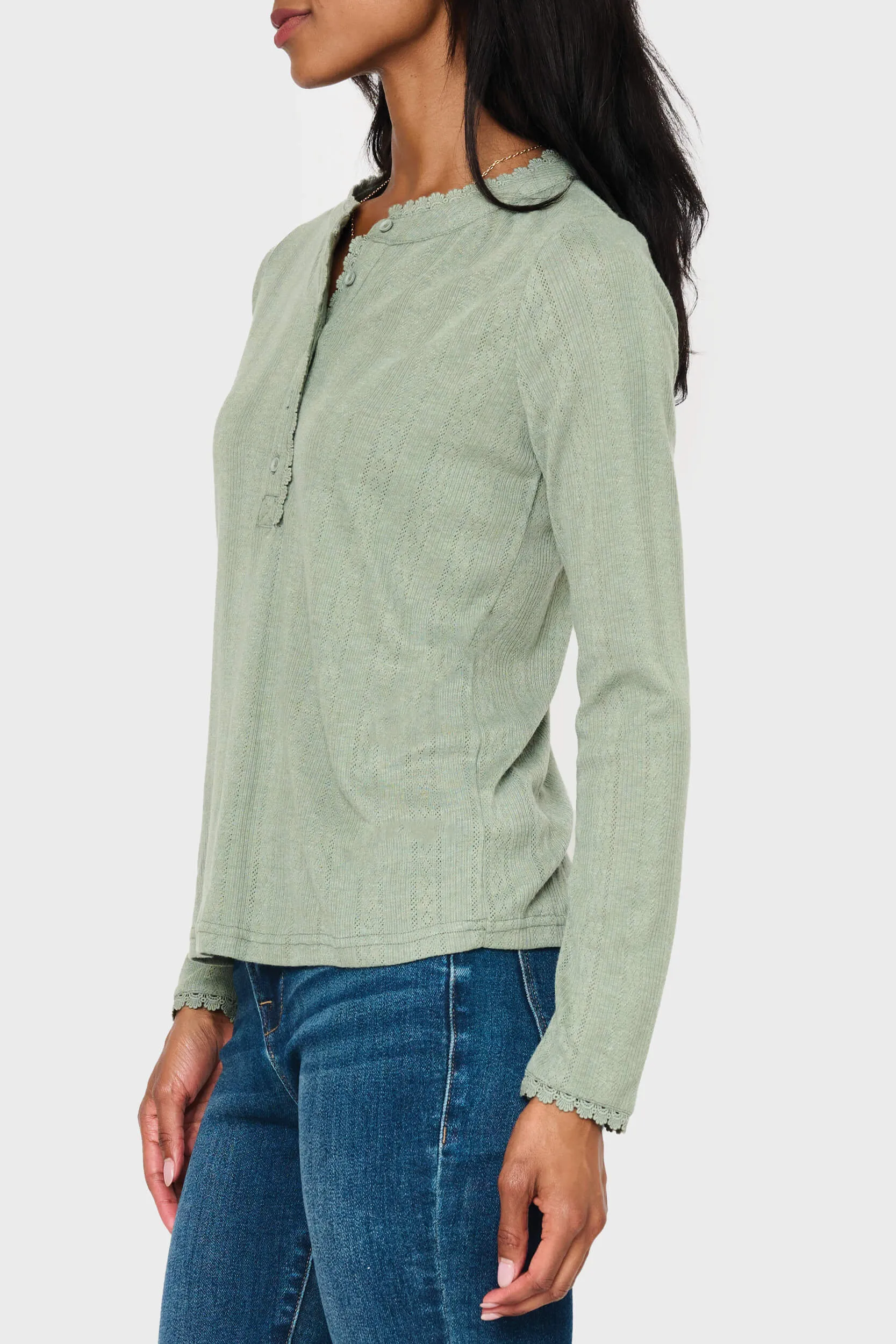 Ava Crochet Trim Pointelle Henley Top sold by Gibsonlook product image thumbnail 5