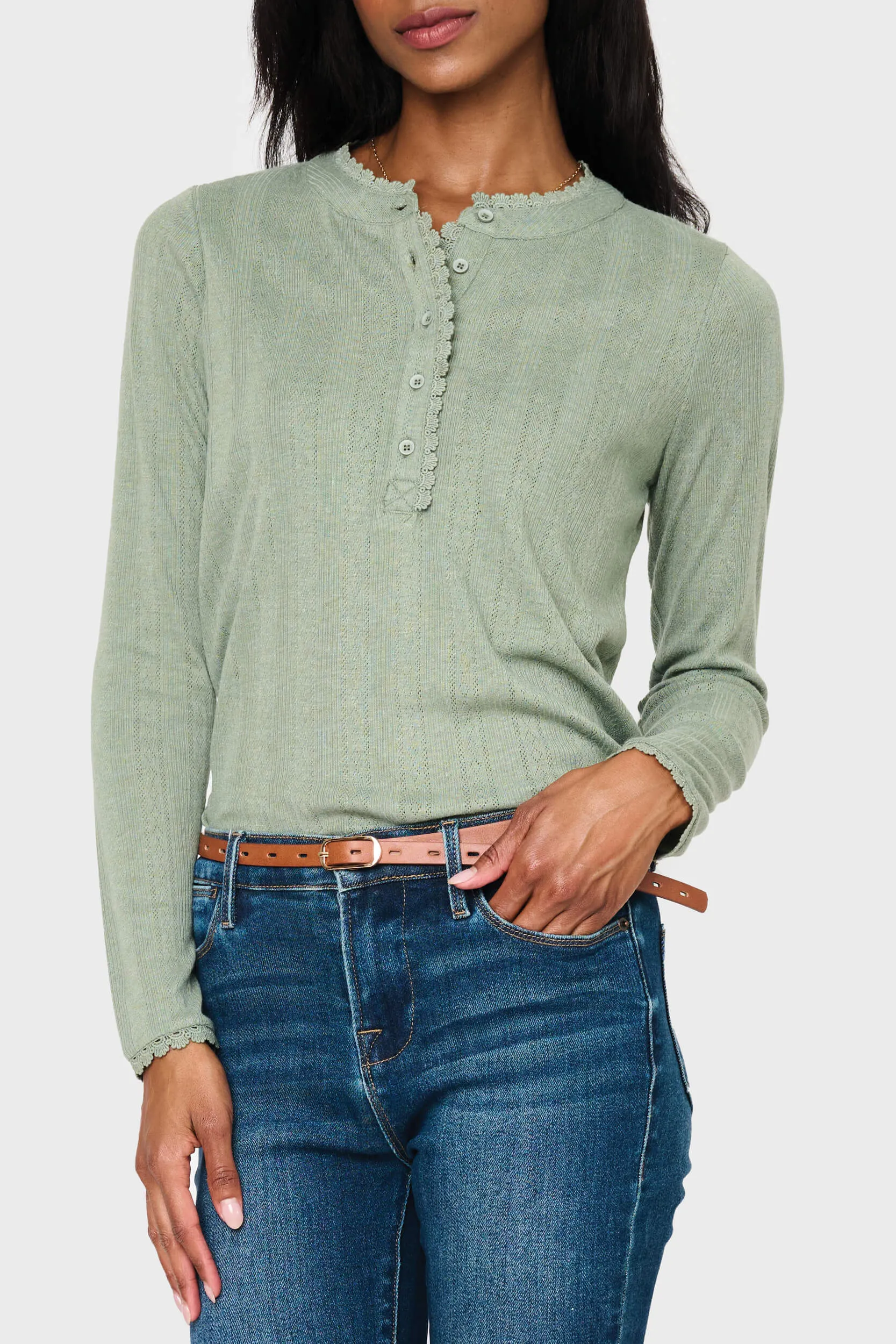 Ava Crochet Trim Pointelle Henley Top sold by Gibsonlook product image thumbnail 4