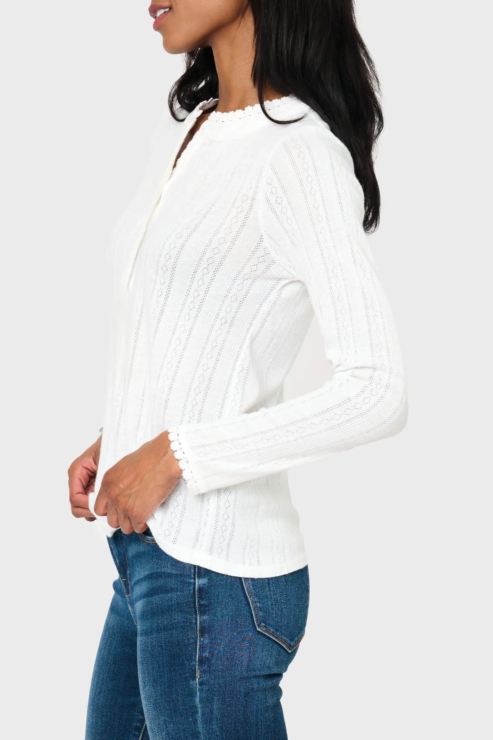 Ava Crochet Trim Pointelle Henley Top sold by Gibsonlook product image thumbnail 2