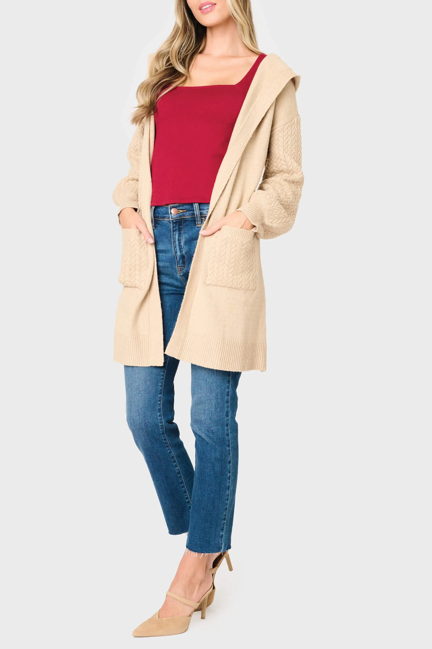 Fishtail Cable Knit Open Hoody Sweater sold by Gibsonlook product image thumbnail 2