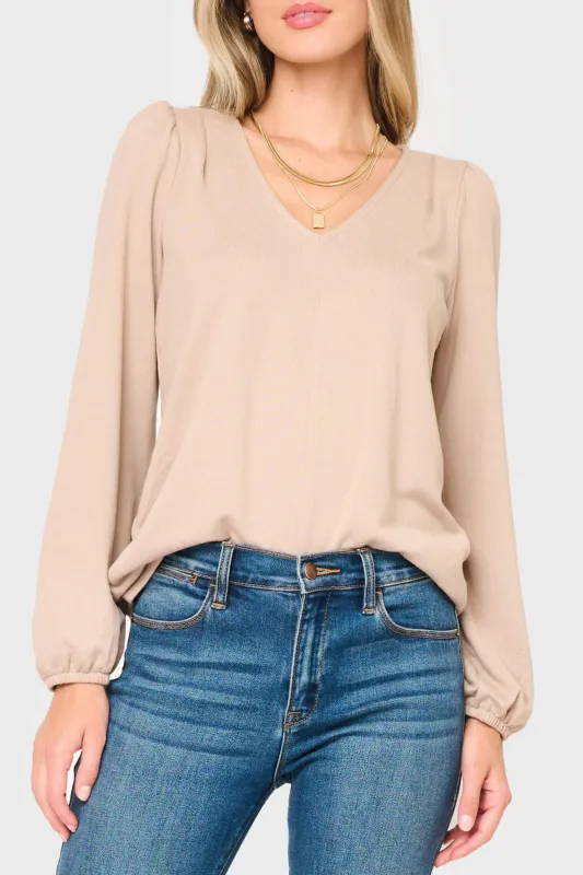 V-Neck Blouson Sleeve Sweater Top sold by Gibsonlook