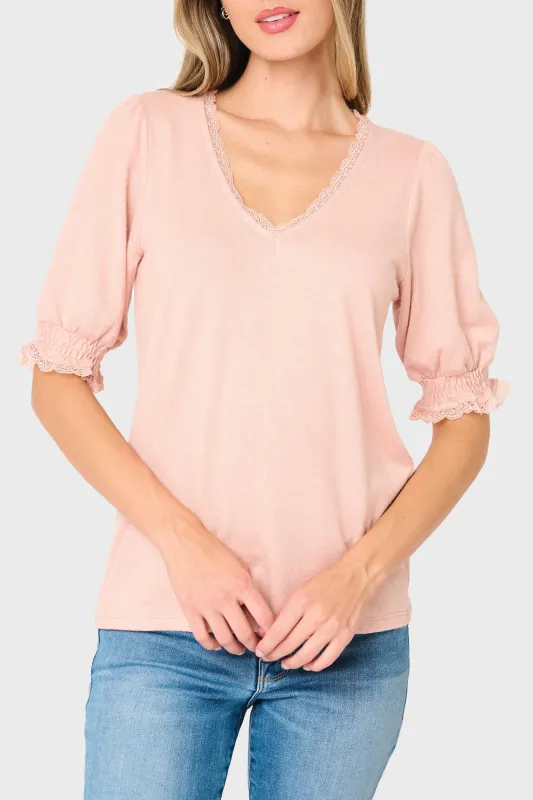 Lace Trim V-Neck Luxe Sweater Top sold by Gibsonlook